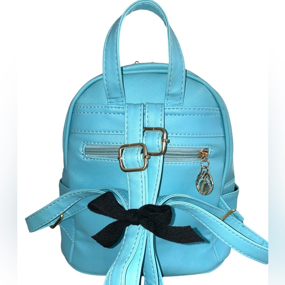Sky Blue Leather Mini Backpack with Bow - Picture 3 of 10